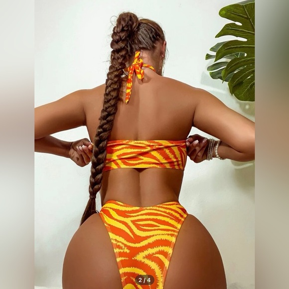 Zebra Striped Cut Out Monokini Sz L - Picture 2 of 5